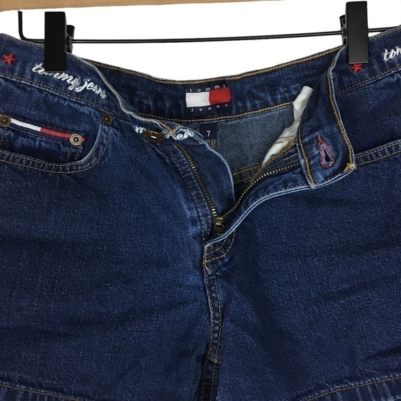 TOMMY JEANS Shorts Vintage Y2K 2002 Denim Spellout Waistband Embroidered Size 7 - Picture 3 of 10